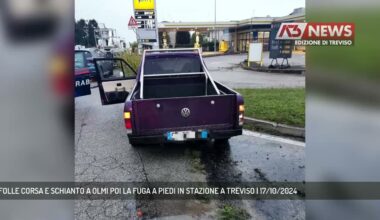 FOLLE CORSA E SCHIANTO A OLMI POI LA FUGA A PIEDI IN STAZIONE A TREVISO | 17/10/2024