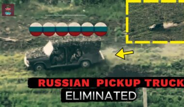 Ukrainian Forces Drone Wiped Out Russian SQUAD Pickup Truck After Hit By Mine -Stunning War Footage!