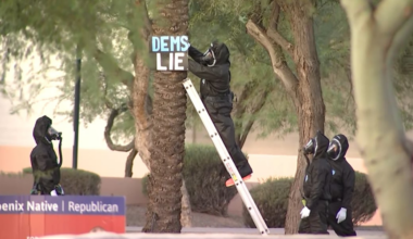 Unknown substance posted with political signs in Ahwatukee; roads closed