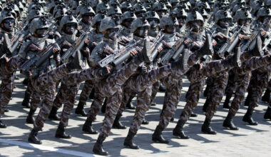 North Korean troops marching