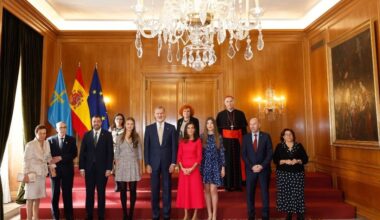 The Spanish royal family receive in audience winners from the 2023 End of Degree Awards of the University of Oviedo and also Winners of the Princess of Asturias awards