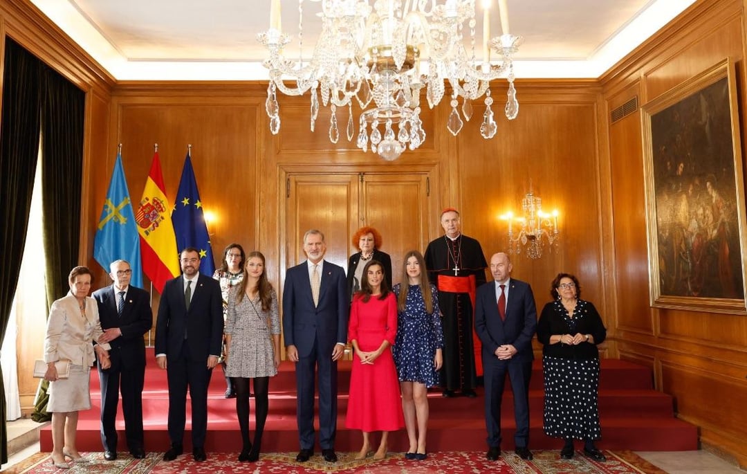 The Spanish royal family receive in audience winners from the 2023 End of Degree Awards of the University of Oviedo and also Winners of the Princess of Asturias awards