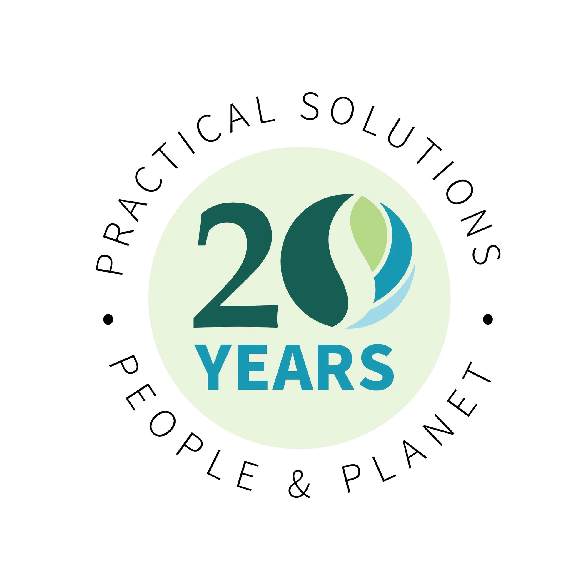 Logo text: 20 years, practical solutions, people & planet