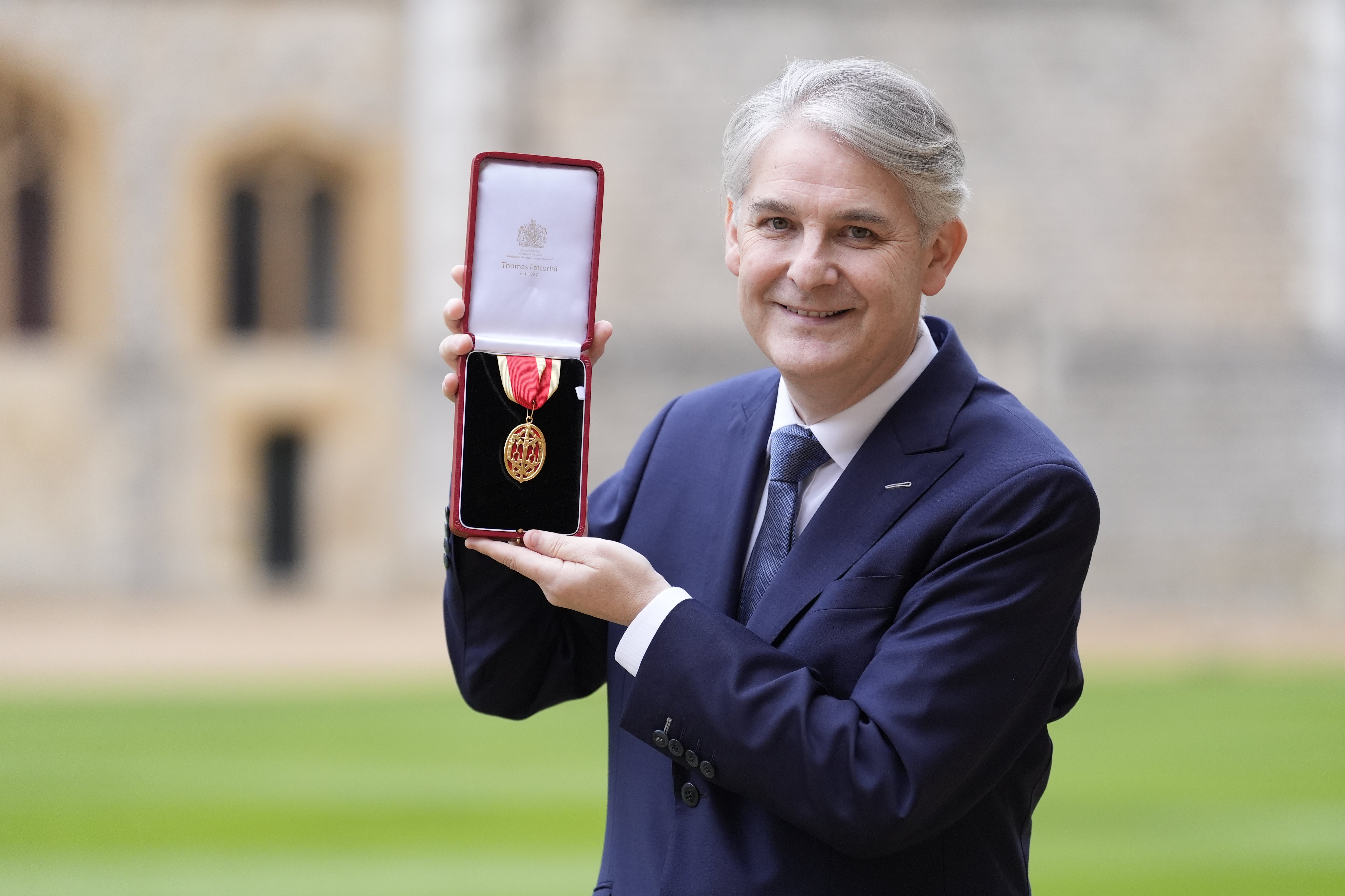 Sir Philip Davies after being made a Knight Commander of the Order of the Bath by the Princess Royal during an Investiture ceremony at Windsor Castle