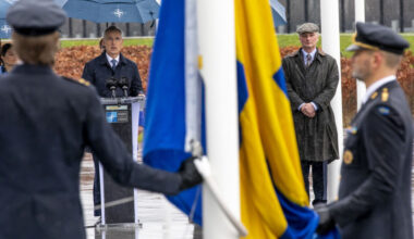 Raising of the flag of Sweden at the Accession Ceremony