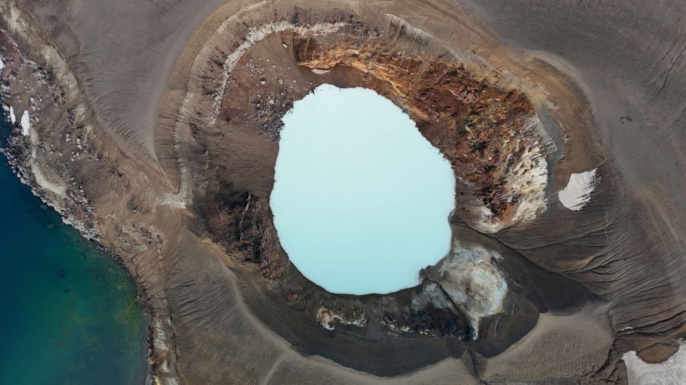 A drone view shows the Viti crater at the Askja volcano in Vatnajokull National Park, Iceland, August 10, 2024. — Reuters pic  