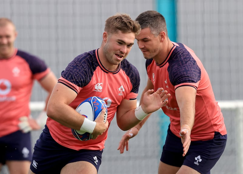 Jack Crowley and Johnny Sexton. Photograph: Dan Sheridan/Inpho