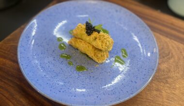 [homemade]savory cannoli - Parmesan shell,  cauliflower cream, balsamic “caviar”