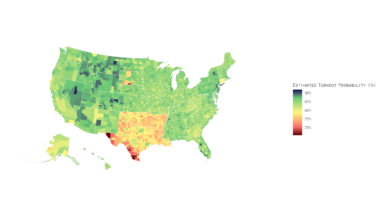 [OC] Estimated Voter Turnout Probability by County for the Upcoming Election (Datagotchi 2024 U.S. Elections, n = 6,228) Using Multilevel Regression and Poststratification