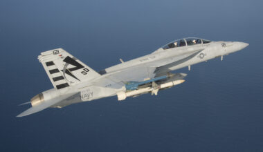 An F/A-18F Super Hornet assigned to the Salty Dogs of Air Test and Evaluation Squadron (VX) 23 conducts a captive carry flight test of an AGM-88E Advanced Anti-Radiation Guided Missile at Naval Air Station Patuxent River, Md. (U.S. Navy photo by: Greg L. Davis)