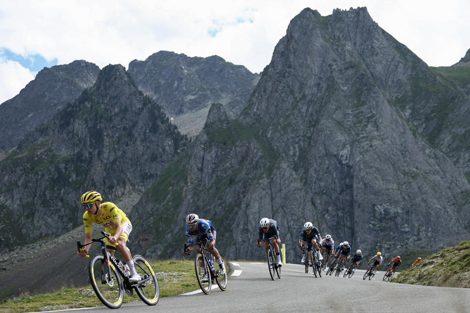 Tadej Pogačar leads the way through the Col du Tourmalet during this year's race. (Anne-Christine Poujoulat/AFP via Getty Images)