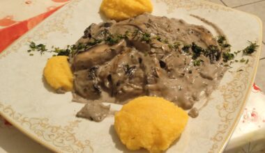 Romanian Mushroom stew with sour cream, mozzarella, garlic and hot pepper +polenta