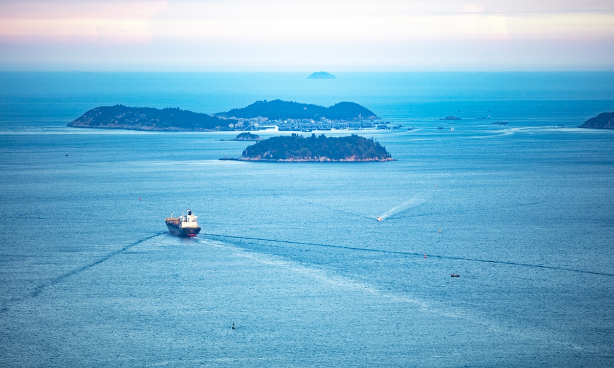 A view of the Taiwan Straits is seen from Xiamen port, in East China