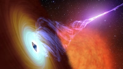 An artist's impression shows a powerful jet of gas emerging from a black hole. Nasa