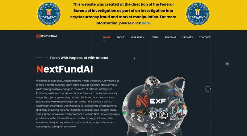 The website for NexFundAI, a purported cryptocurrency company created at the direction of the FBI as part of a fraud investigation, appears in a screengrab