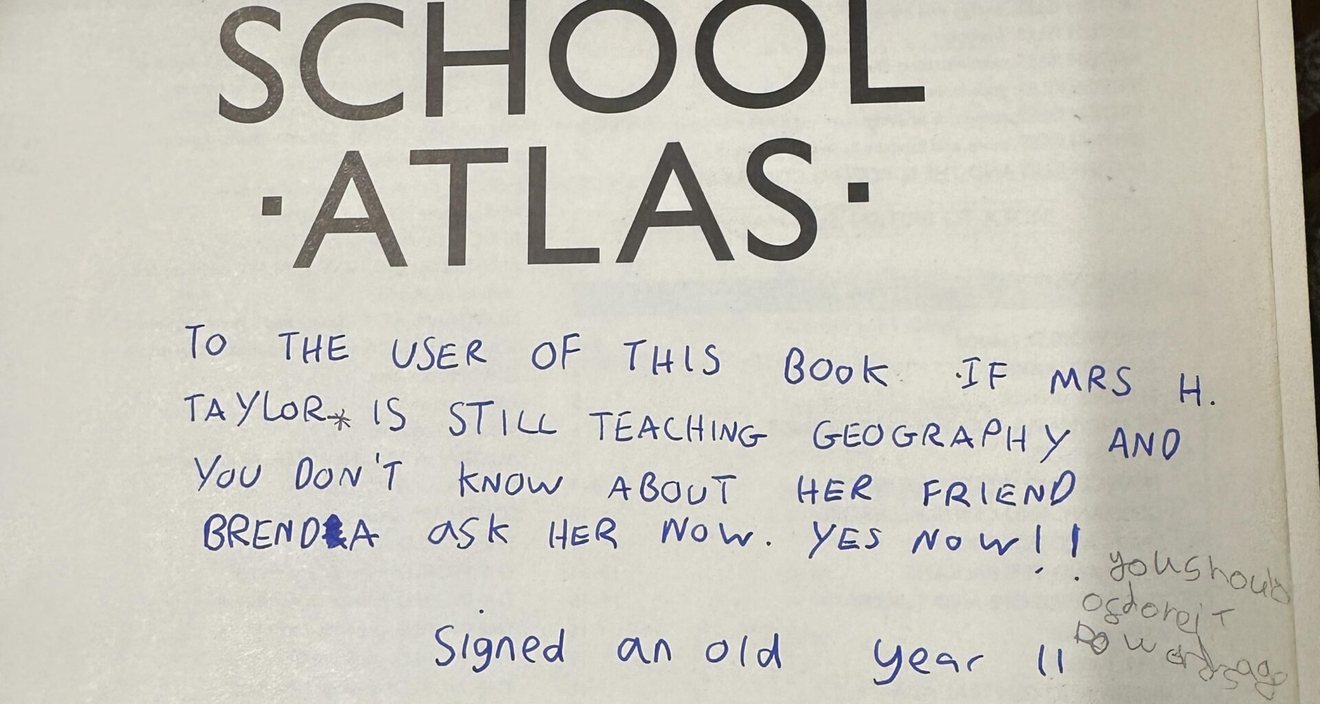 Someone found a 24 year old message In a school book. We need to find the original author to find out who Brenda is