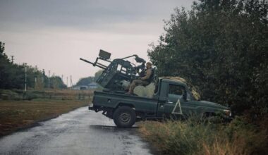 Pickup truck with a Czech Excalibur MR-2 Viktor (14.5mm) anti-aircraft (AA) gun, of the Ukrainian Army - on the roadside, in the Kursk Oblast.