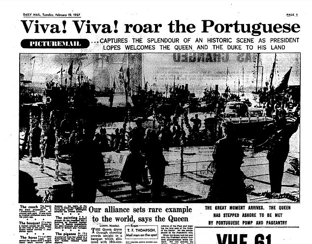 The Daily Mail's front page coverage at the time of Her Majesty's visit in 1957