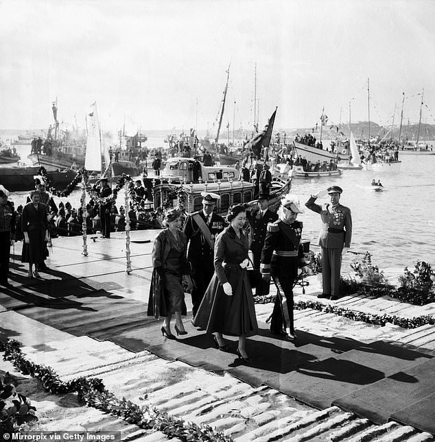 Queen Elizabeth II and Prince Philip arriving in Lisbon in February 1957