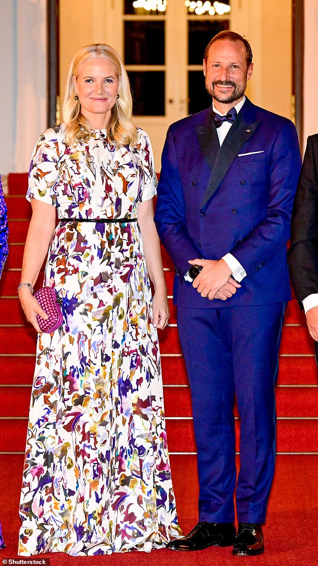 Norway's Crown Princess Mette-Marit picked a printed white dress for the occasion that comes days after the Royal House announced the 51-year-old had restarted treatment for her chronic lung condition