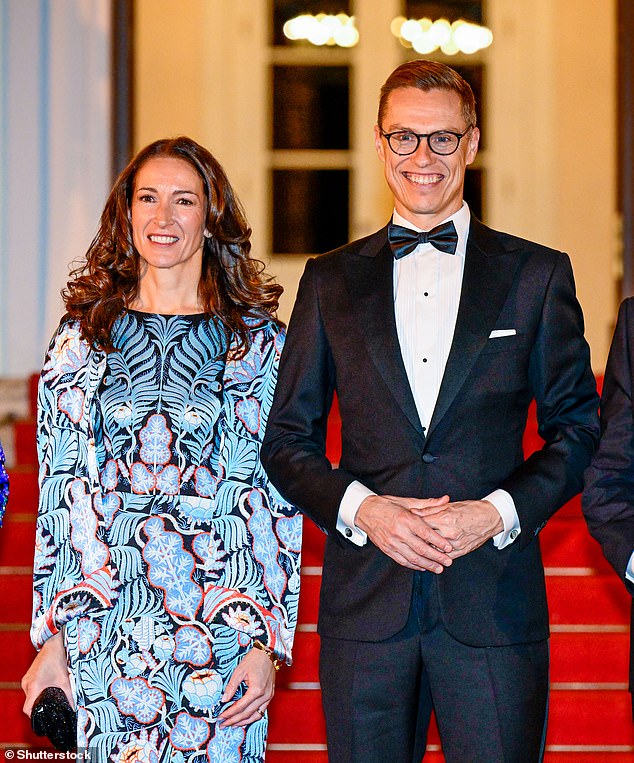 Finland's President Alexander Stubb and his wife Suzanne Elizabeth Innes-Stubb at the 25th anniversary celebration of the Nordic embassy complex at Schloss Bellevue in Berlin