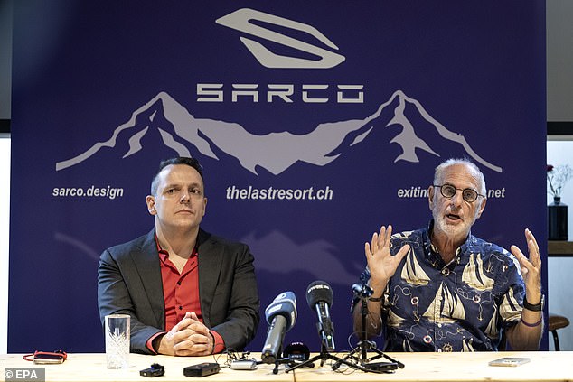 Sarco inventor Dr Philip Nitschke (right) was on a video call from Germany to Willet (left) to monitor the launch on September 23