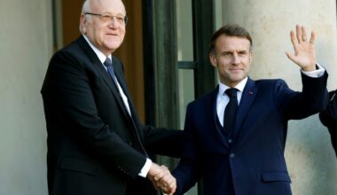 President Emmanuel Macron met with Lebanese Prime Minister Najib Mikati on the eve of the aid conference (Ludovic MARIN)