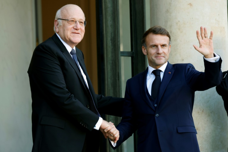 President Emmanuel Macron met with Lebanese Prime Minister Najib Mikati on the eve of the aid conference (Ludovic MARIN)