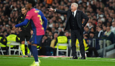 MADRID, SPAIN - OCTOBER 26: Carlo Ancelotti, Head Coach of Real Madrid, gestures during the LaLiga match between Real Madrid CF and FC Barcelona at Estadio Santiago Bernabeu on October 26, 2024 in Madrid, Spain. (Photo by Angel Martinez/Getty Images)