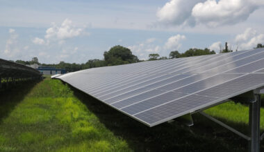 A portion of a ten-acre solar panel array is seen on the campus of Central Columbia High School in Bloomsburg, Pa. Solar energy production in the state has quadrupled, but that still puts Pennsylvania behind 28 other states. Credit: Paul Weaver/SOPA Images/LightRocket via Getty Images