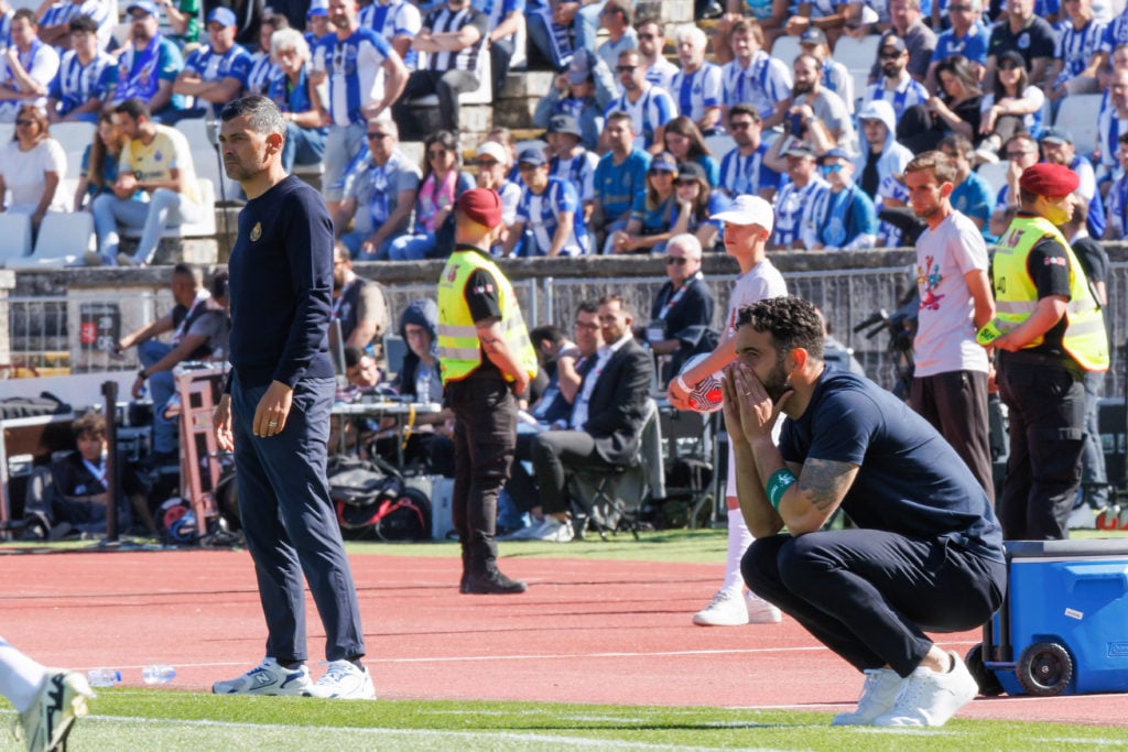 Sergio Conceicao (FC Porto) and Ruben Amorim (Sporting CP) seen during the Taca de Portugal 2024 final game between FC Porto and Sporting CP (2:1) ...