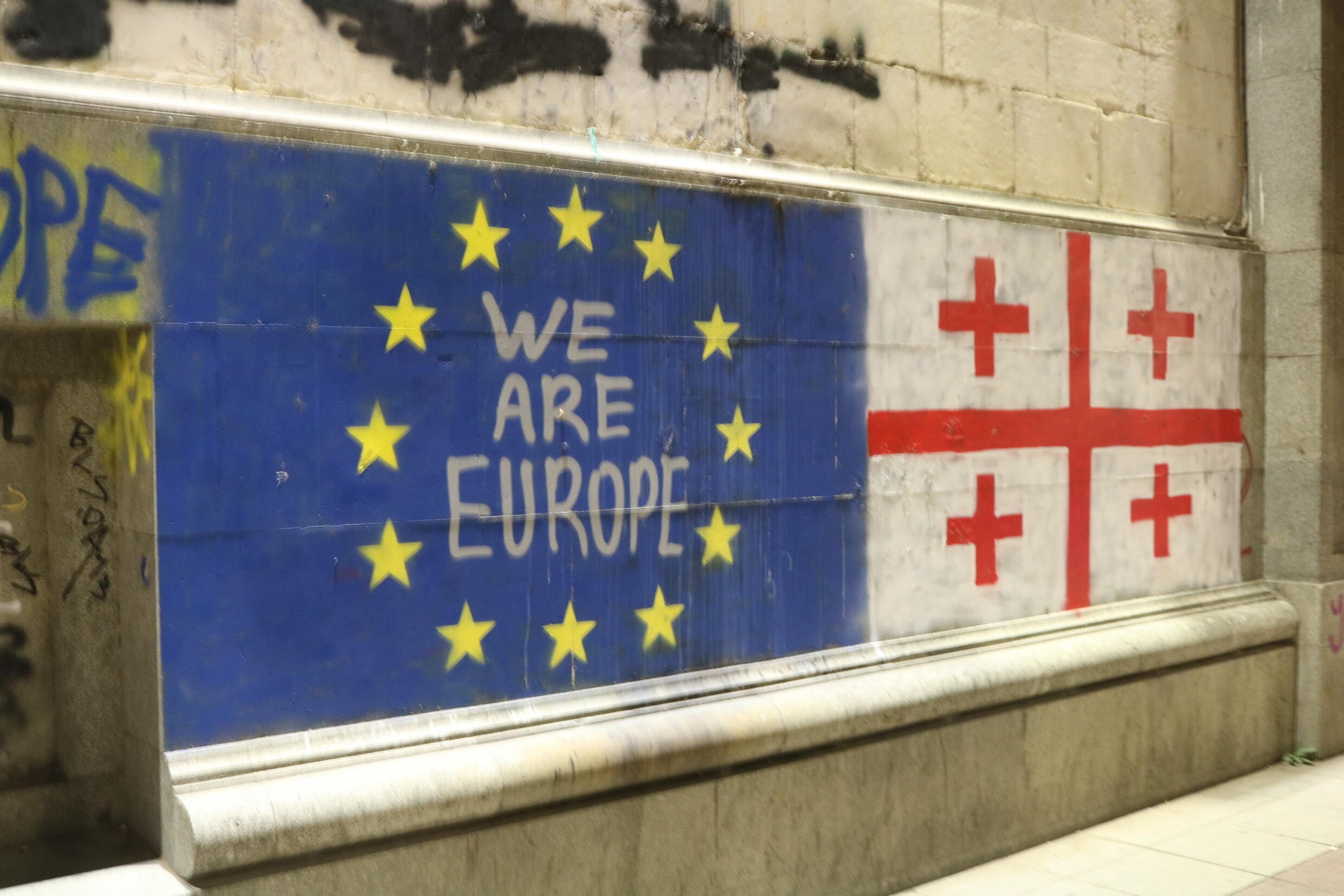 Pro-EU graffiti on Roustavéli Avenue in Tbilisi, Georgia on September 7, 2024.