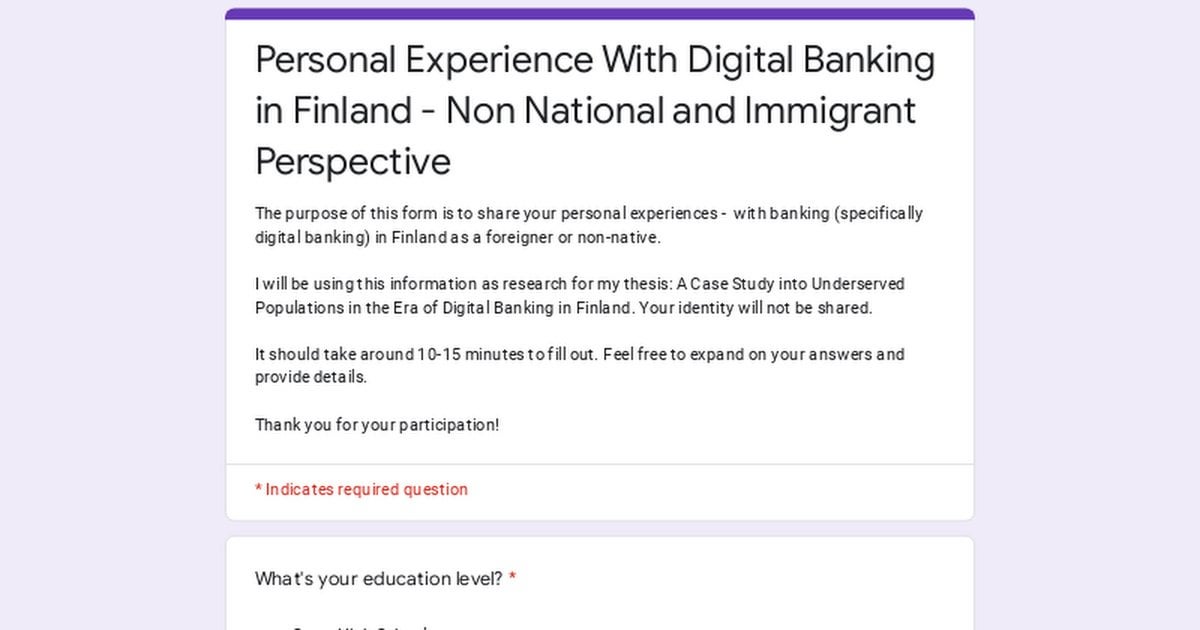 Non National Experience with Digital Banking in Finland