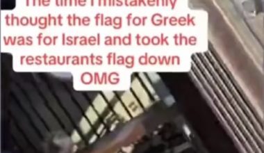 Uneducated girl takes a Greek Flag for an Israeli Flag