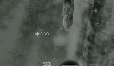 A Ukrainian drone equipped with thermal optics drops a charge on a Russian soldier attempting to cover himself with an anti-thermal blanket.