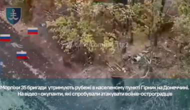 Three russians running into the gunfire of the 35th Marine Brigade