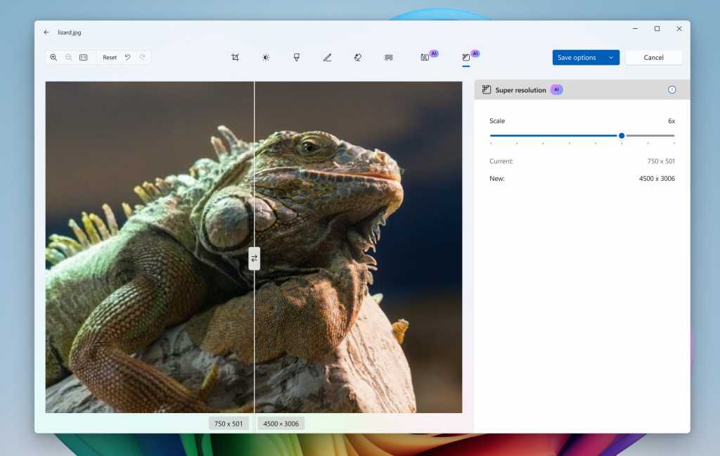 Microsoft Super Resolution feature in Microsoft Photos app example