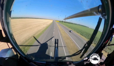 Ukrainian attack helicopter pilot "Apostel" filmed one of his recent flights. To avoid enemy radar he flew very low over a public road.