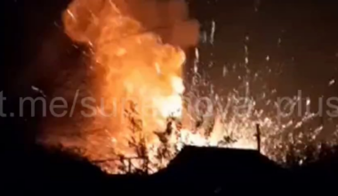 Russian storage base for Shahed UAVs exploding in Oktyabrsky, reportely hit by Ukrainian R-360 "Neptune" cruise missile. Krasnodar Krai. 9 October 2024