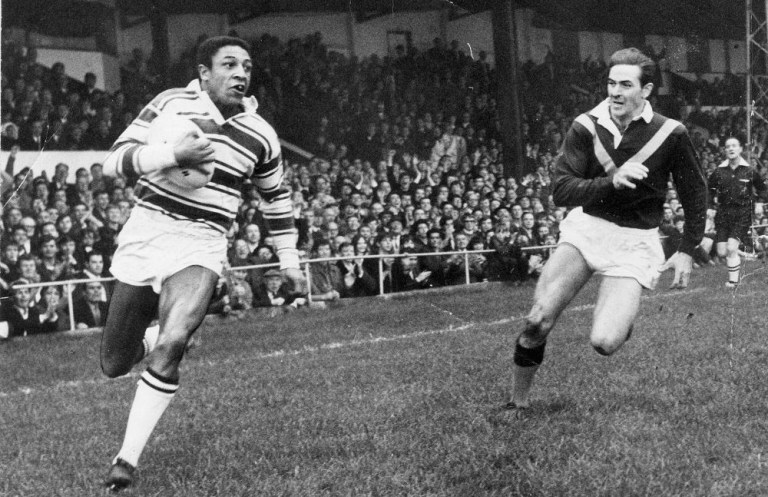 Hull winger Clive Sullivan touches down for a first half try against Huddersfield at the Boulevard