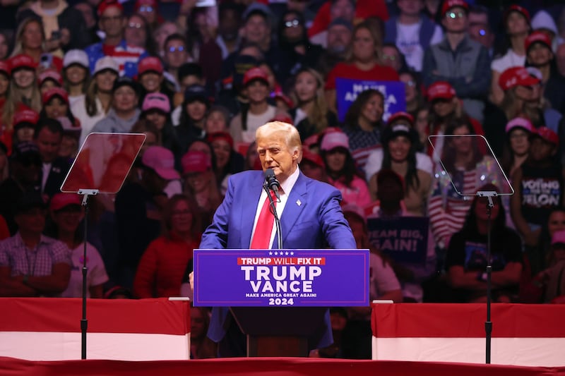 Donald Trump speaks at Madison Square Garden on October 27, 2024 in New York City.