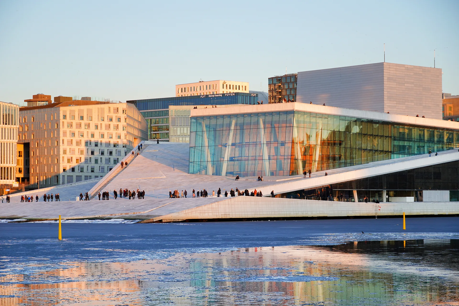 Oslo's Opera House in Norway, seen from the water.