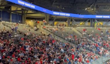 Trump rally: Small venue, less than half full