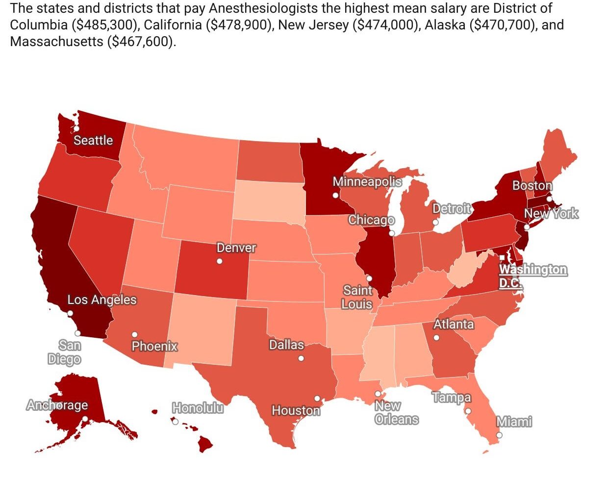 Average Anesthesiologist Salary by U.S States 2024