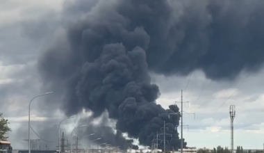 Day two of the oil terminal burning in temporarily occupied Feodosia, Crimea, following a drone attack