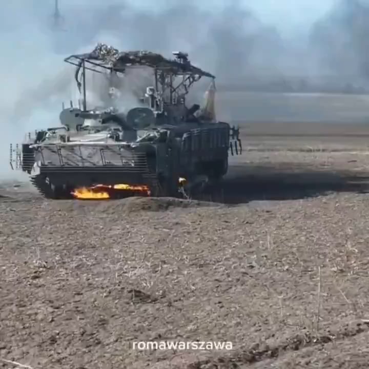 Ukrainian drone captures close video of Russian invader burning alive after his AFV is hit.