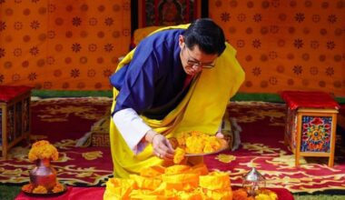 The King of Bhutan providing blessings for Dassai - the most important festival celebrated by the Hindu community in Bhutan