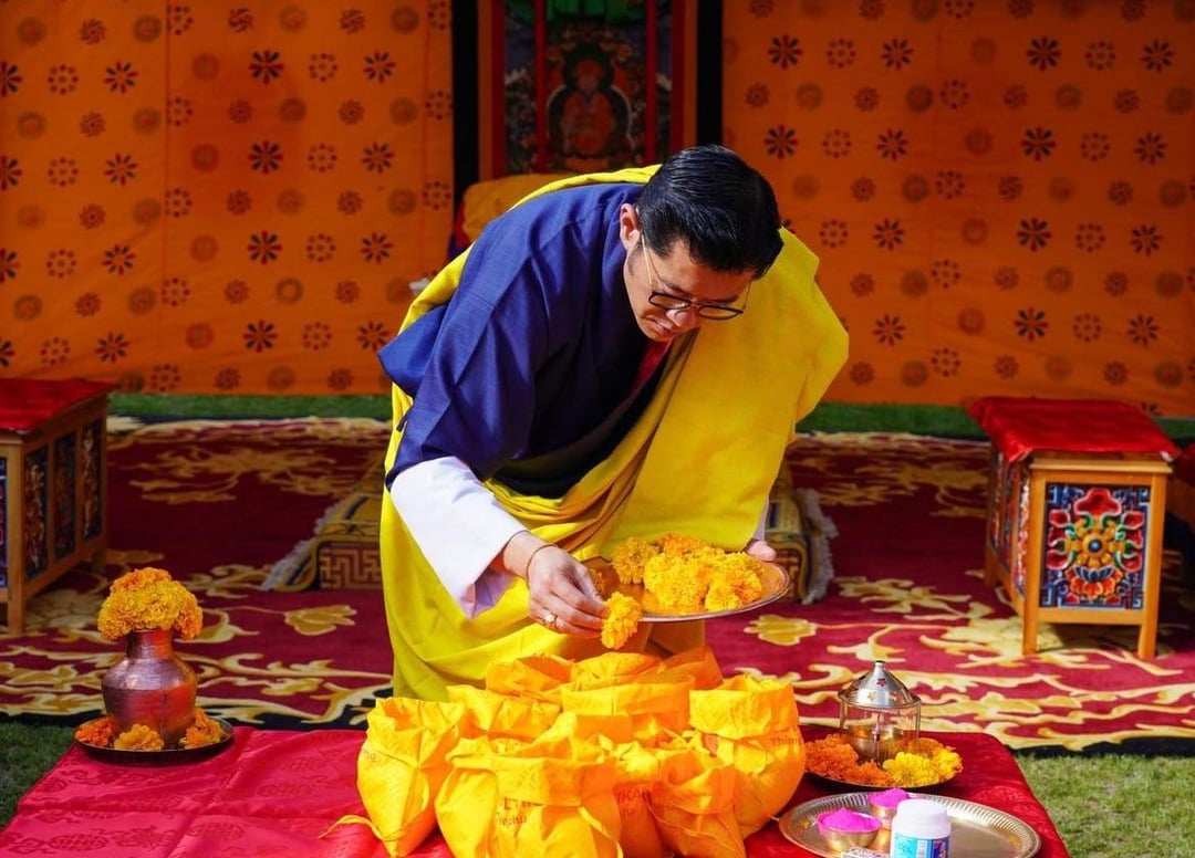 The King of Bhutan providing blessings for Dassai - the most important festival celebrated by the Hindu community in Bhutan