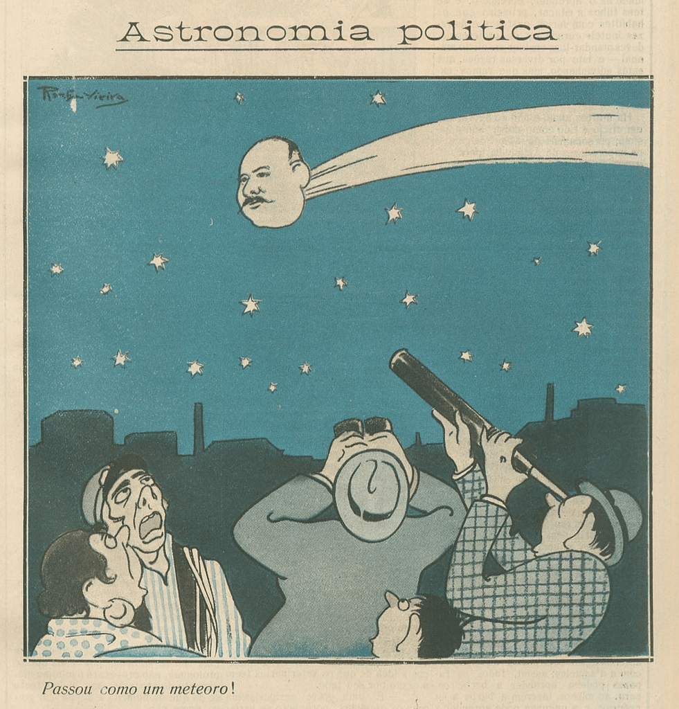 Cartoon alusivo ao "governo dos cinco minutos", nomeado a 15 de janeiro de 1920 e exonerado no mesmo dia sem tomar posse.