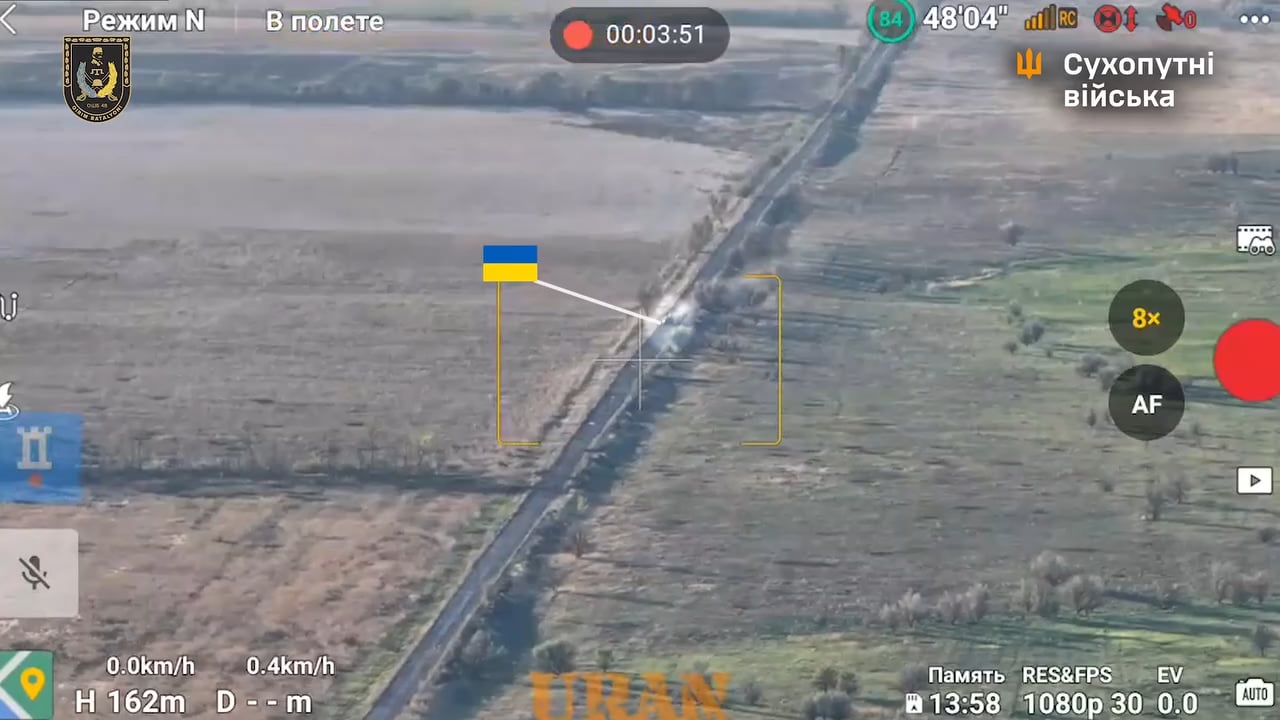 Ukrainian BTR-80 from the 48th Separate Assault Battalion drops off and picks up infantry under Russian shelling in Zolota Nyva, west of Vuhledar. Late October 2024